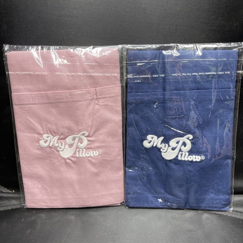 MyPillow Roll & Go Pillowcases Set of 2 Midnight Blue Lilac Pink 100% Cotton